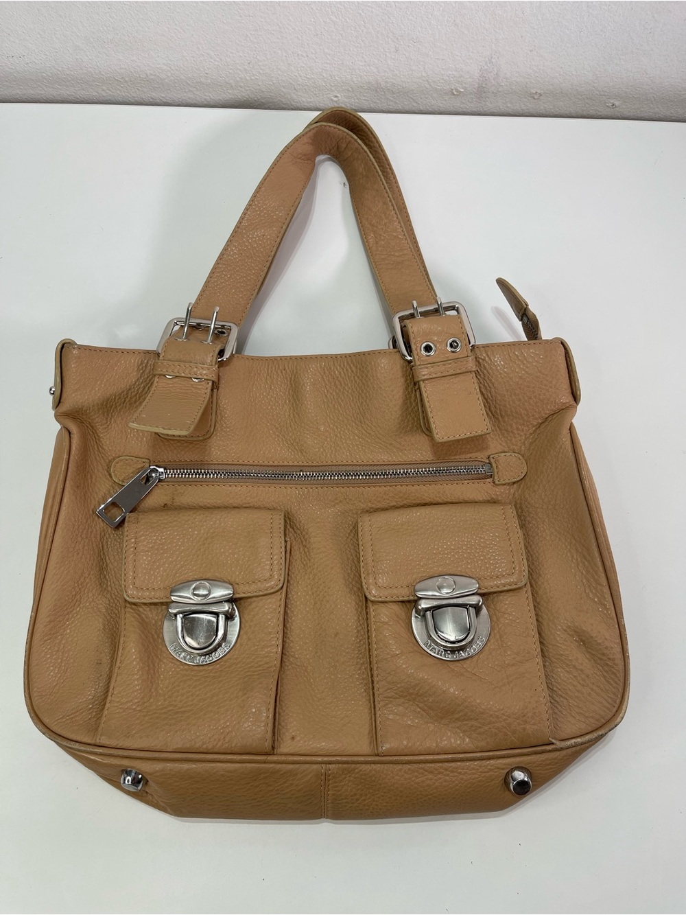 Vtg Y2K Marc Jacobs Shoulder Purse Multi-Pocket Hardware Pebbled Leather